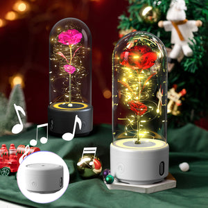 Creative 2 In 1 Rose Flowers LED Light And Bluetooth Speaker Gift Rose Luminous Night Light Ornament In Glass Cover