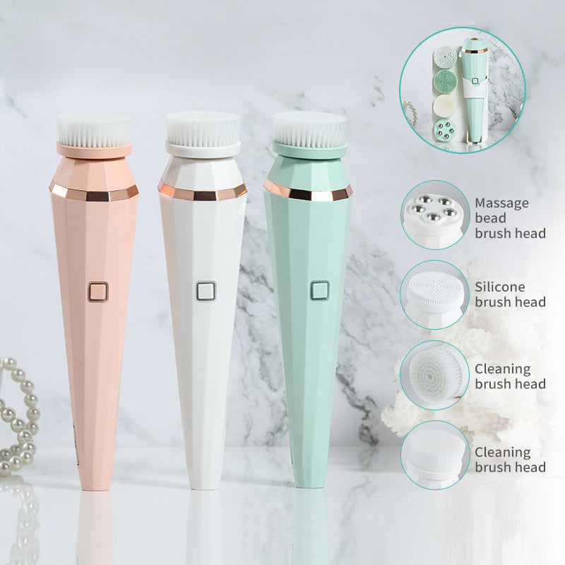 4-in-1 USB Rechargeable Electric Facial Cleansing Brush – Soft Skin Care and Deep Cleaning Massager