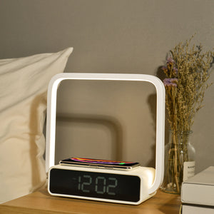 Modern Elegant Led Night Lamp Clock Wireless Charger Lamp With Lcd Display